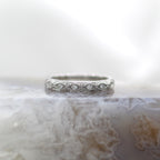 14K White Gold Antique Inspired Mil Grain Accented Beaded Diamond Band