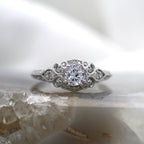 14K White Gold Vintage Inspired Mil Grain Accented Engagement Ring